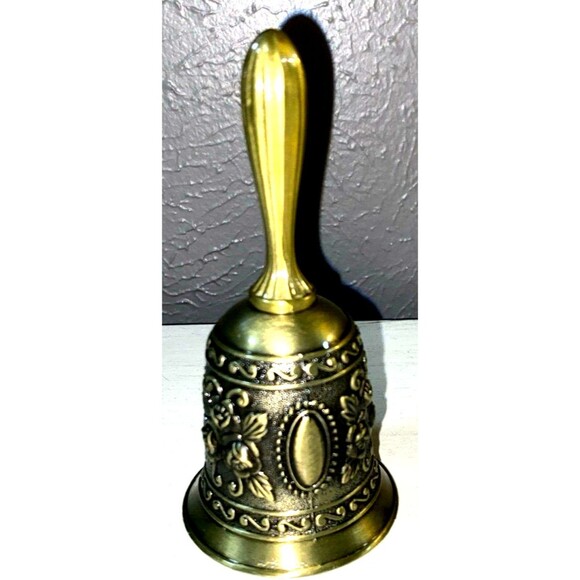 Brass Hand Bell 5" Tall Ornately Embellished - Picture 3 of 3